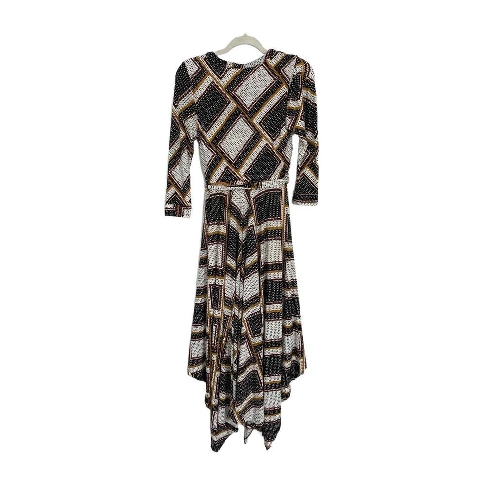 eShakti Women's Black Geometric Pattern Handkerchief Hem High Low Dress Size 0 - Picture 9 of 12